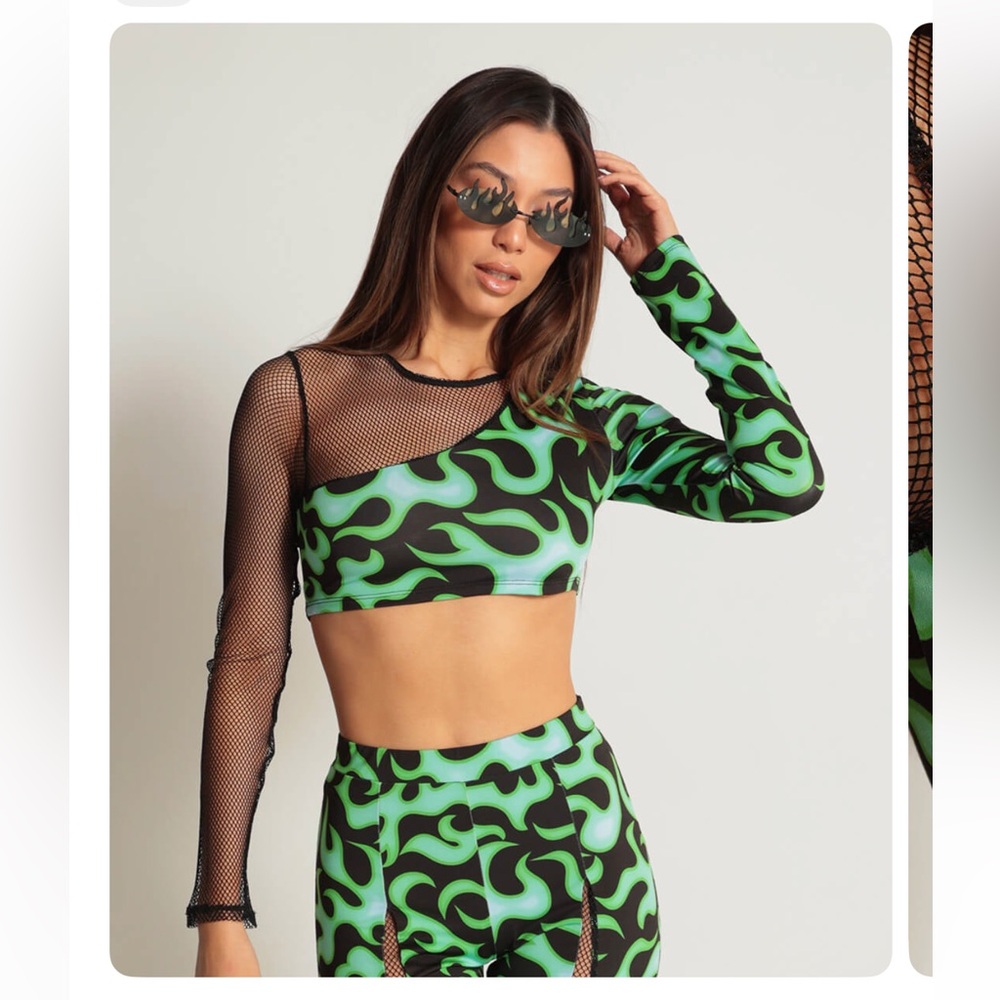 Ignite my fire long sleeve fishnet crop top